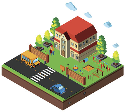 等距学校操场场景图片下载