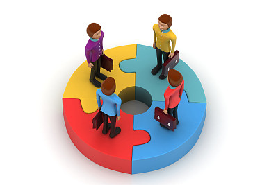 3d人站在拼图上素材图片