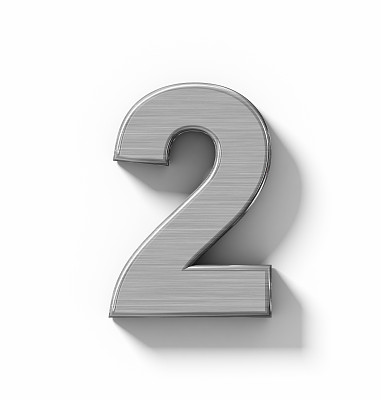 数字2三维金属隔离在白色与阴影正交投影素材图片