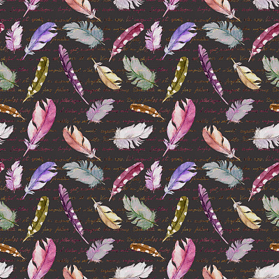 鸟羽毛，手写便条。水彩无缝模式。图片下载