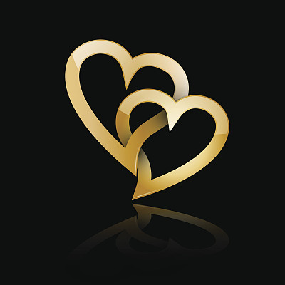 向量金色两颗扭曲的心。永恒之爱的概念图片下载