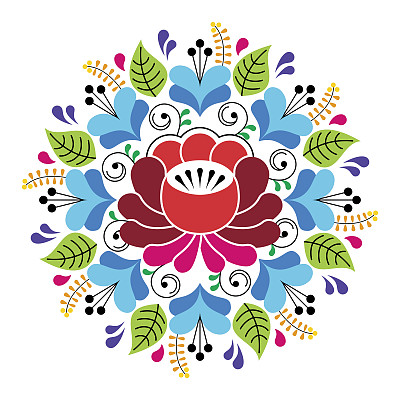 俄罗斯民间艺术图案-多彩的花卉构成图片下载