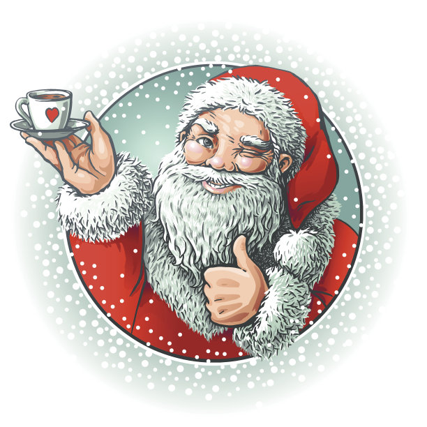 圣诞老人和一杯咖啡图片下载