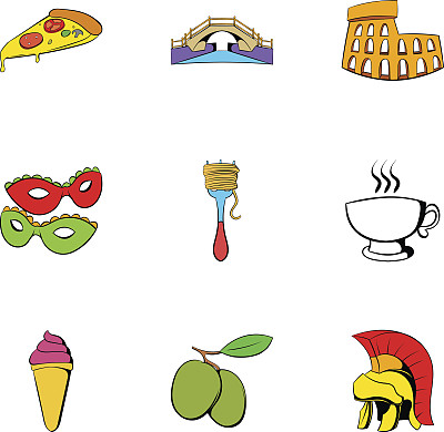 意大利图标集，卡通风格图片下载