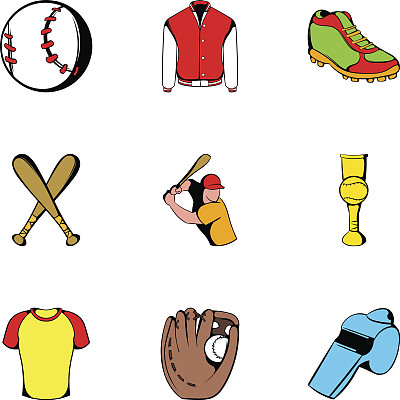 棒球图标集，卡通风格图片下载