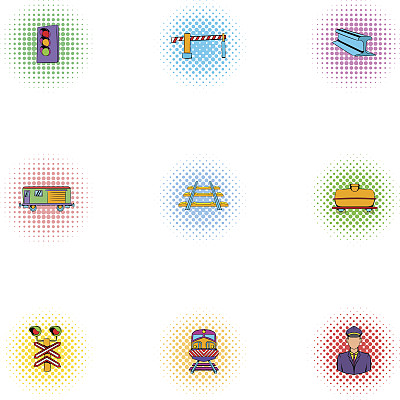 铁路运输图标集，波普艺术风格图片下载