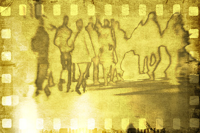 复古褐色胶片边框，旧纸背景，模糊人物图片下载