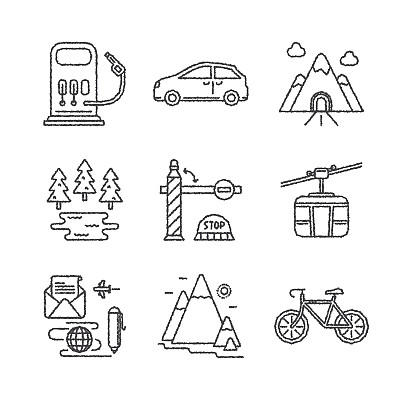 一套矢量旅行图标草图风格图片下载