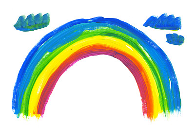 幼稚的手绘彩虹符号在白色的背景。亚克力彩绘彩色雨弧，用于装饰、背景、卡片、页眉图片下载