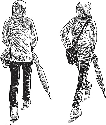 一个走路的年轻人的素描图片下载