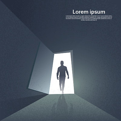 站在门口寻找新机遇的商务男人剪影概念图片下载