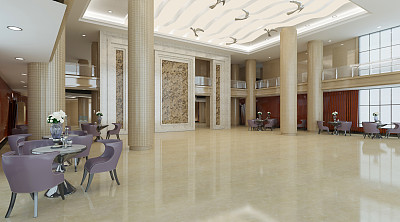 酒店接待大厅内部3D插图图片下载