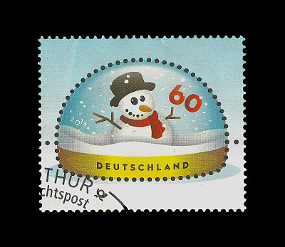 邮票:德国2014年，雪人在一个雪圆顶图片下载