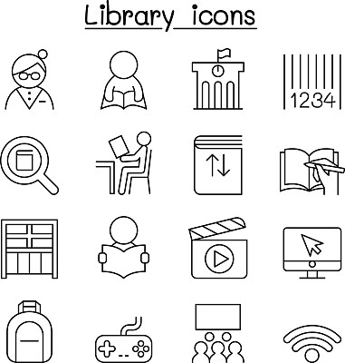 库图标设置在细线风格图片下载