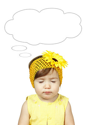 可笑的梦孩子孤立在白色，发型与花图片下载