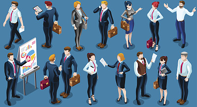 等距的人业务组图标3D集矢量插图素材图片