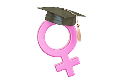 女性标志与毕业帽，3D渲染孤立在白色背景图片下载