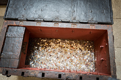 装有金银色硬币的宝箱图片下载