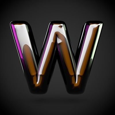 光滑的黑色大写字母W带彩色反射图片下载