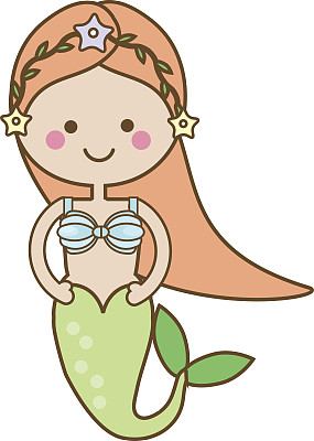 可爱的美人鱼卡通风格的角色。矢量图图片下载