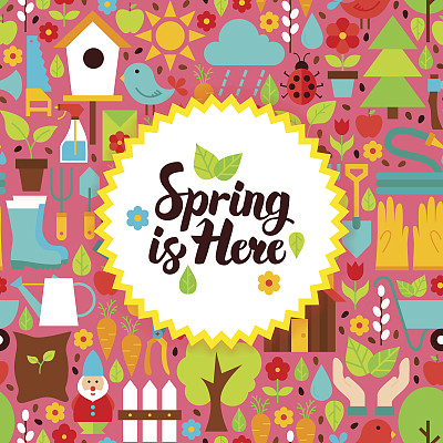 这里是平坦的春天明信片图片下载