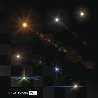 镜头耀斑光线辉光辉光摄影大气效果的透明背景多色集。创意设计模板素材收集。图片下载