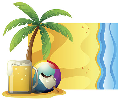 海滩上新鲜的啤酒和球的夏日场景图片下载