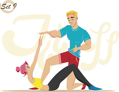 健身女孩与可爱的教练。健康的生活方式。训练集图片下载