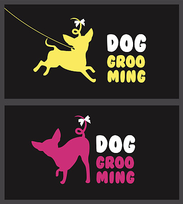 图标为狗发廊。狗美容院。宠物美容沙龙。狗矢量剪影。图片下载