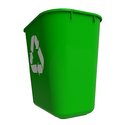 旁边的绿色回收箱在白色的背景，3D渲染图片下载