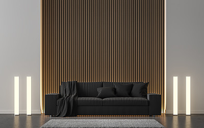 现代客厅装饰墙面用木质格子三维渲染图像图片下载