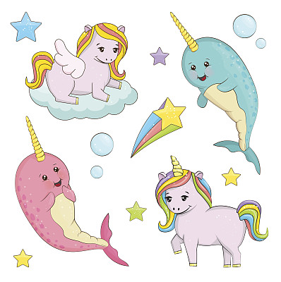可爱的魔法独角兽童话插图图片下载