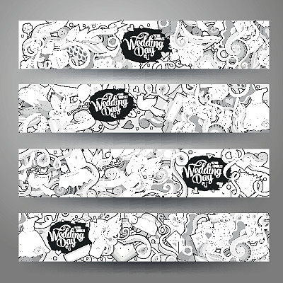 卡通矢量手绘涂鸦的主题婚礼。图片下载