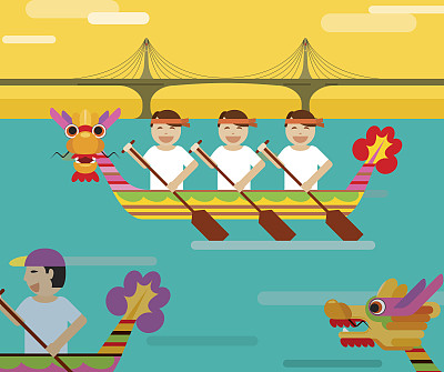 龙舟桥后采用扁平化设计风格图片下载