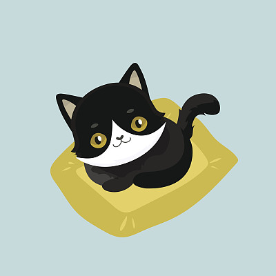 可爱的卡通黑猫。图片下载