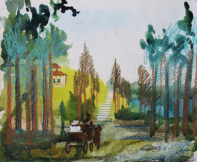 中世纪大厦，手绘插图图片下载