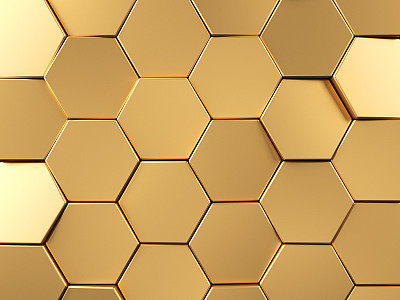 六角金色的背景。三维渲染图片下载
