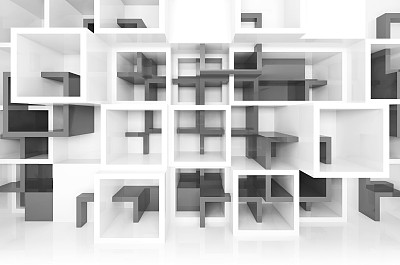 白色和深灰色混乱的细胞在墙上，3d图片下载