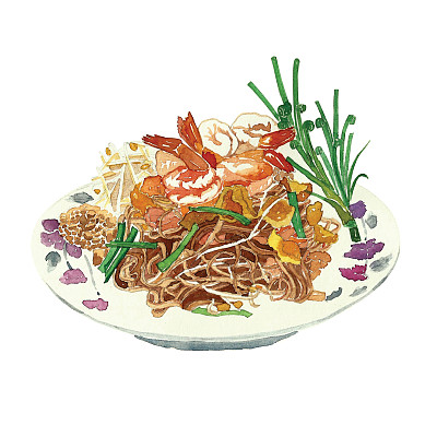 泰国炒面。手绘水彩画。创建时没有参考图像图片下载