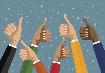 女商人的双手都竖起大拇指。矢量插图在平面设计。财务、工作动机图片下载