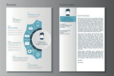 收集简历和求职信。现代CV设置与信息图谱图片下载