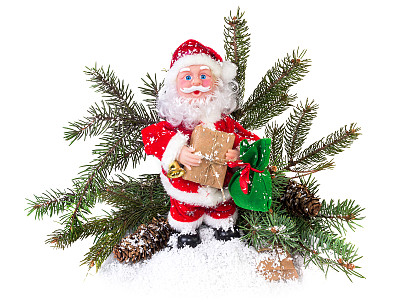 圣诞老人和树在白色的背景图片下载