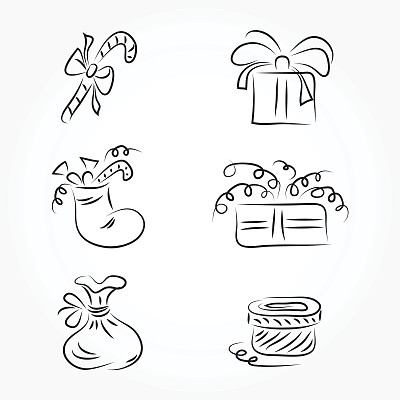 庆祝圣诞礼物的收藏。一套矢量草图礼物图片下载