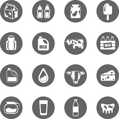 牛奶平面图标集- EPS 10矢量图片下载