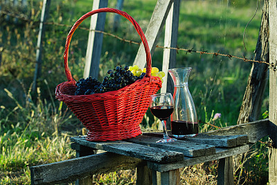 葡萄和葡萄在桌子上图片下载