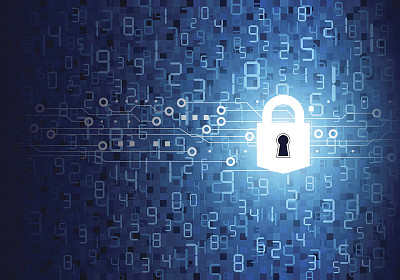 矢量安全挂锁概念采用数字技术对蓝色抽象数字数字进行背景设计图片下载