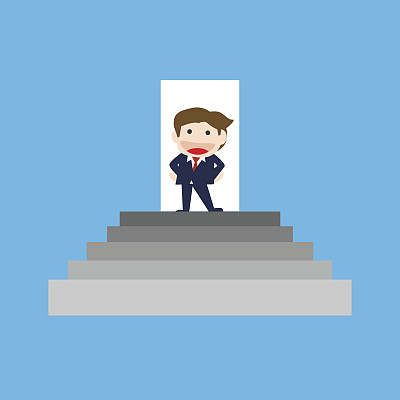 商人站在楼梯上，矢量卡通图片下载