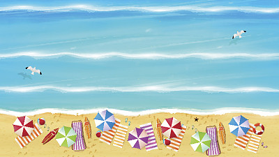 鸟瞰图的夏季海滩在逼真的矢量风格。图片下载