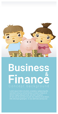 商业和金融概念背景与孩子省钱，矢量，插图图片下载