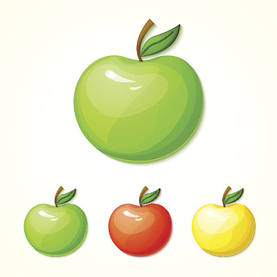 一套不同颜色的苹果，矢量插图卡通风格图片下载